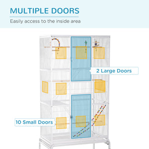 71" Bird Cage with Wheels Perches, Ramp, Storage Shelf, Toys for Canaries, Finches, Cockatiels, Parakeets – view 10