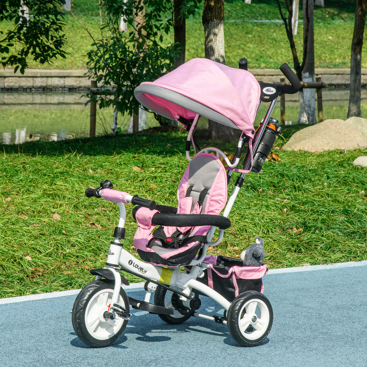 Qaba 6 in 1 Toddler Tricycle Stroller with Basket, Canopy, 5-point Safety Harness, for 12-60 Months