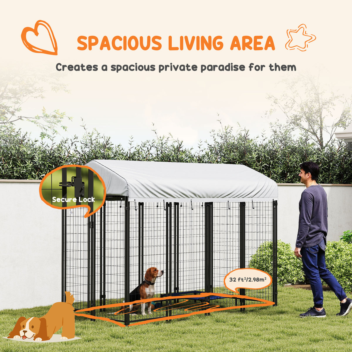 Outdoor Dog Kennel with Waterproof UV-Resistant Cover, 8 x 4 x 6 ft