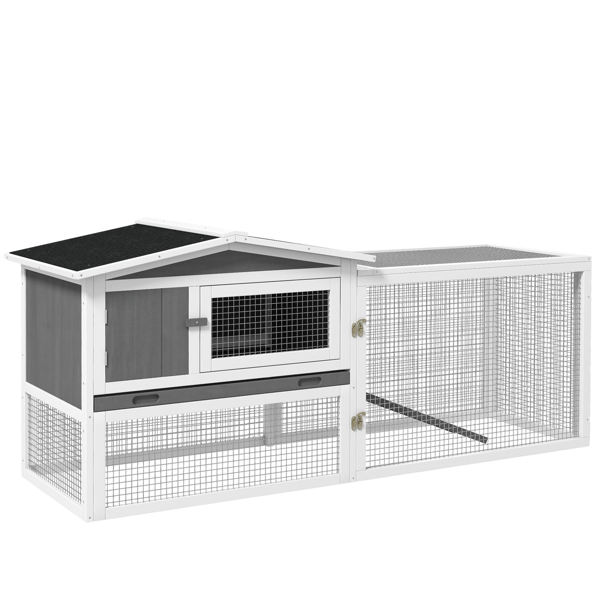 Wooden Rabbit Hutch Guinea Pig House with Removable Tray, Openable Roof, Trough, Run for Tortoises and Ferrets, Grey