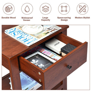 Night Stand End Side Table with Drawer and Storage Shelf view 5