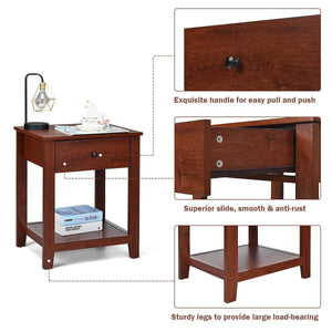 Night Stand End Side Table with Drawer and Storage Shelf view 6