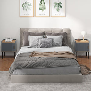Nightstand Bedside End Table with Door Cabinet for Living Room Bedroom-Gray view 2