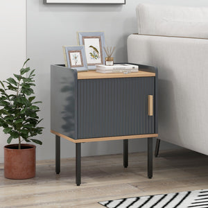 Nightstand Bedside End Table with Door Cabinet for Living Room Bedroom-Gray view 3