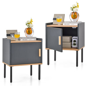 Nightstand Bedside End Table with Door Cabinet for Living Room Bedroom-Gray view 4