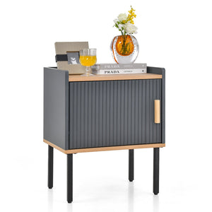 Nightstand Bedside End Table with Door Cabinet for Living Room Bedroom-Gray view 7