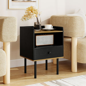 Nightstand Bedside End Table with Drawer and Open Shelf for Living Room Bedroom-1 Piece view 2