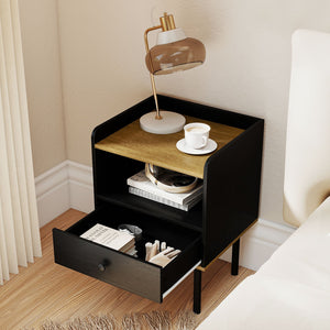 Nightstand Bedside End Table with Drawer and Open Shelf for Living Room Bedroom-1 Piece view 3