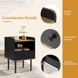 Nightstand Bedside End Table with Drawer and Open Shelf for Living Room Bedroom-1 Piece view 6