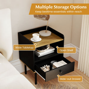 Nightstand Bedside End Table with Drawer and Open Shelf for Living Room Bedroom-1 Piece view 7
