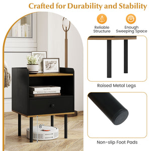 Nightstand Bedside End Table with Drawer and Open Shelf for Living Room Bedroom-1 Piece view 8