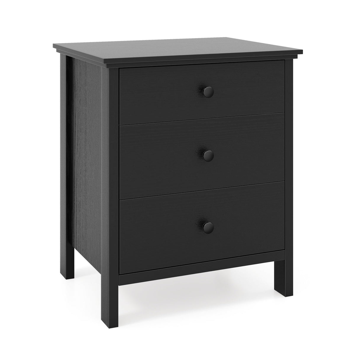 3-Drawer Wooden Nightstand Modern Bedside Table-Black view 4