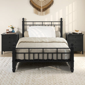 3-Drawer Wooden Nightstand Modern Bedside Table-Black view 7