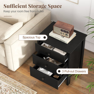 3-Drawer Wooden Nightstand Modern Bedside Table-Black view 8
