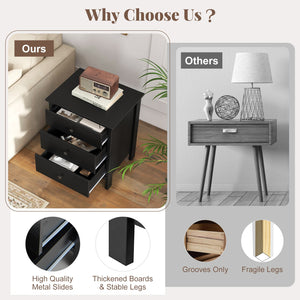 3-Drawer Wooden Nightstand Modern Bedside Table-Black view 9