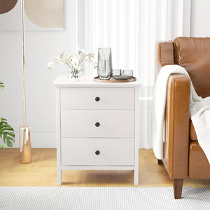 3-Drawer Wooden Nightstand Modern Bedside Table-White view 2