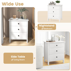 3-Drawer Wooden Nightstand Modern Bedside Table-White view 9