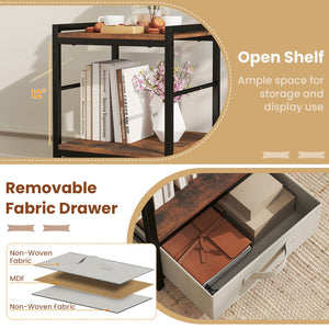Nightstand Industrial Bedside Table with Open Storage Shelf and Fabric Drawer-Rustic Brown view 8
