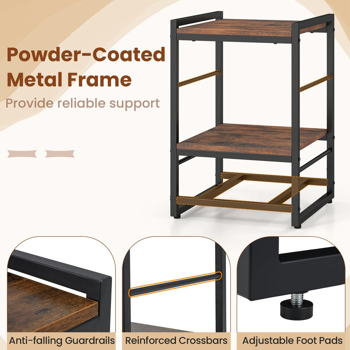 Nightstand Industrial Bedside Table with Open Storage Shelf and Fabric Drawer-Rustic Brown view 9