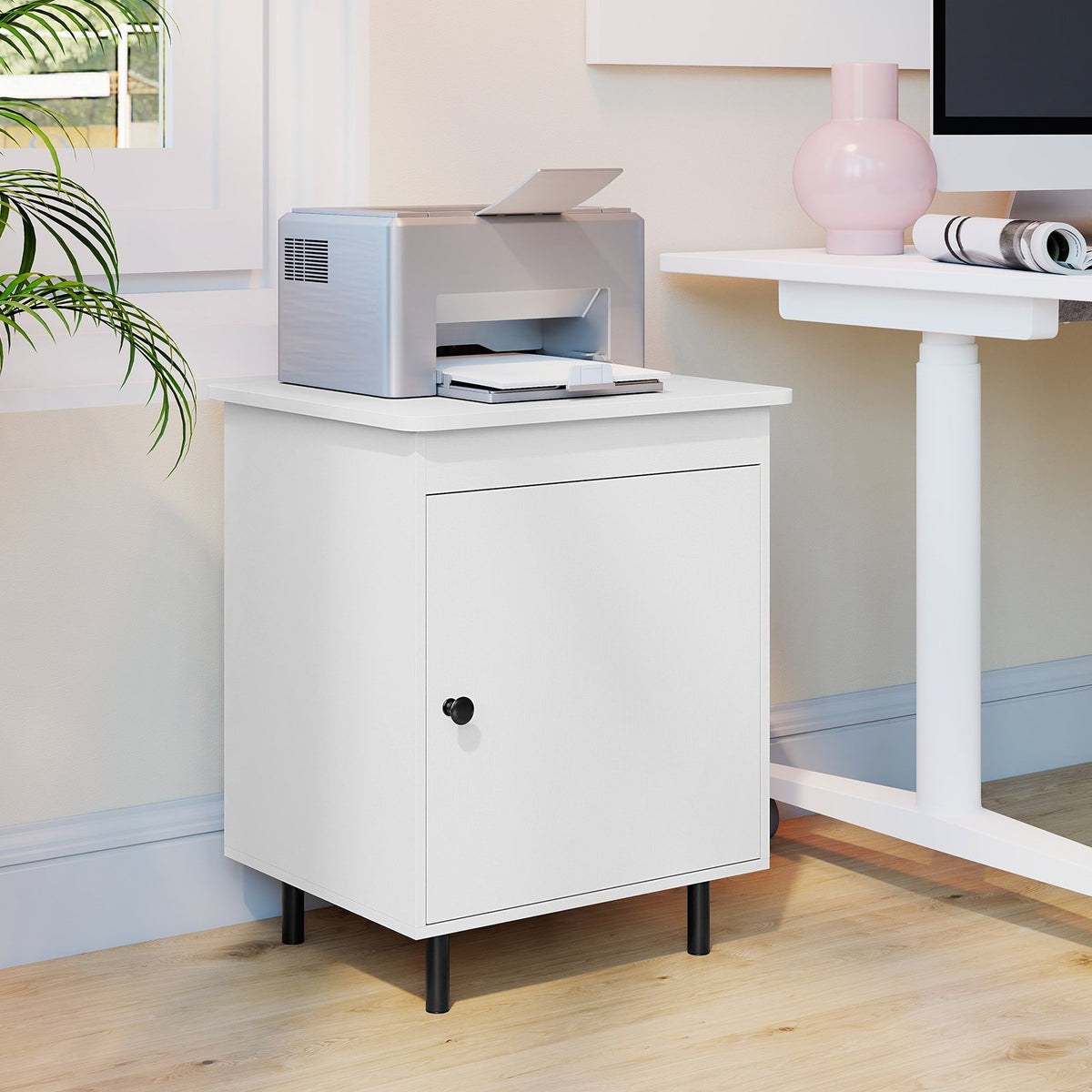Nightstand Mid Century End Tables with Door-Set of 2 view 3