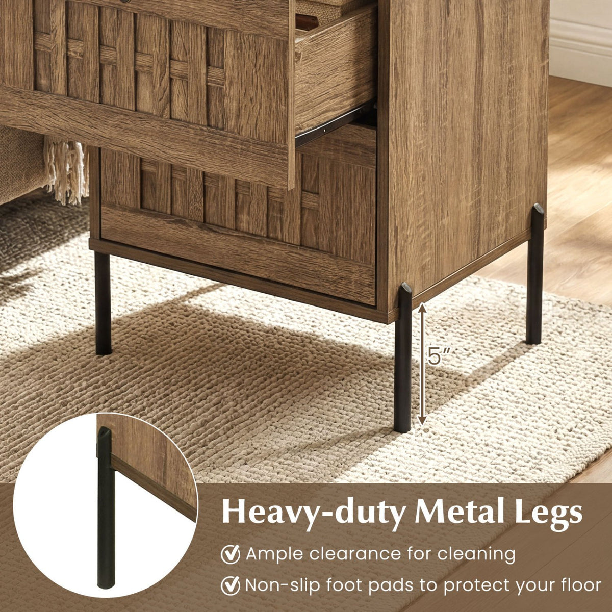 Nightstand Mid Century Modern End Table with Storage Drawers-Rustic Brown view 9