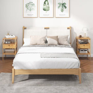 Nightstand Set of 2 Bamboo End Table with 2 Open Shelves and Drawer-Set of 2 view 3