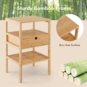 Nightstand Set of 2 Bamboo End Table with 2 Open Shelves and Drawer-Set of 2 view 8