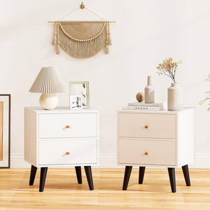 Nightstand Set of 2 Mid Century Modern Bedside Table with Golden Knobs and Raised Support Legs view 2