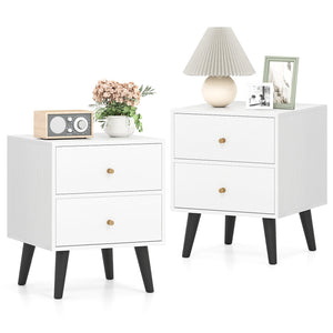 Nightstand Set of 2 Mid Century Modern Bedside Table with Golden Knobs and Raised Support Legs view 4