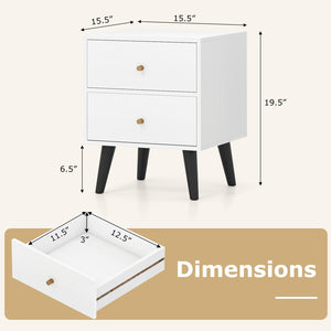 Nightstand Set of 2 Mid Century Modern Bedside Table with Golden Knobs and Raised Support Legs view 5