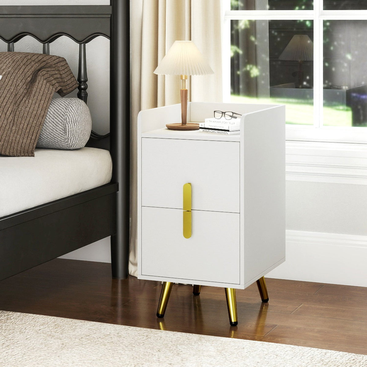 Nightstand Side Tables with 2 Drawers and 2 USB Ports-White view 3