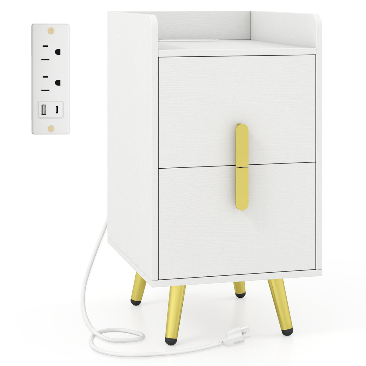Nightstand Side Tables with 2 Drawers and 2 USB Ports-White view 4
