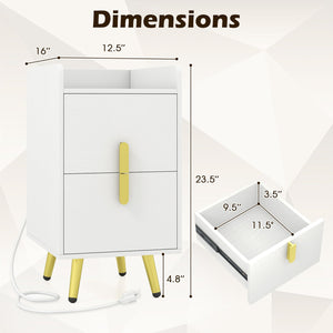 Nightstand Side Tables with 2 Drawers and 2 USB Ports-White view 5