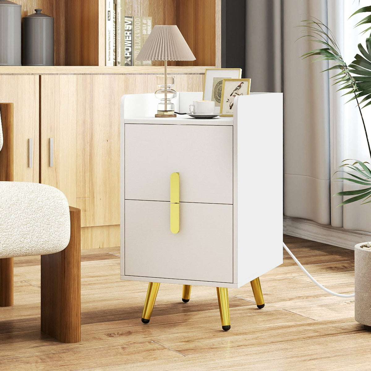 Nightstand Side Tables with 2 Drawers and 2 USB Ports-White view 6