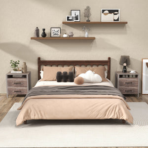 Nightstand with 2 Drawers Farmhouse Bed Side Table with Open Storage Shelf-Grey view 7