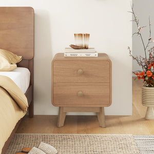 Nightstand with 2 Drawers Solid Rubber Wood Legs-Brown view 2