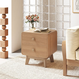 Nightstand with 2 Drawers Solid Rubber Wood Legs-Brown view 3