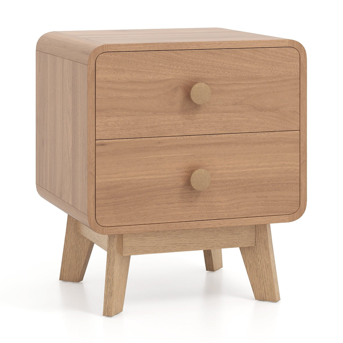 Nightstand with 2 Drawers Solid Rubber Wood Legs-Brown view 4