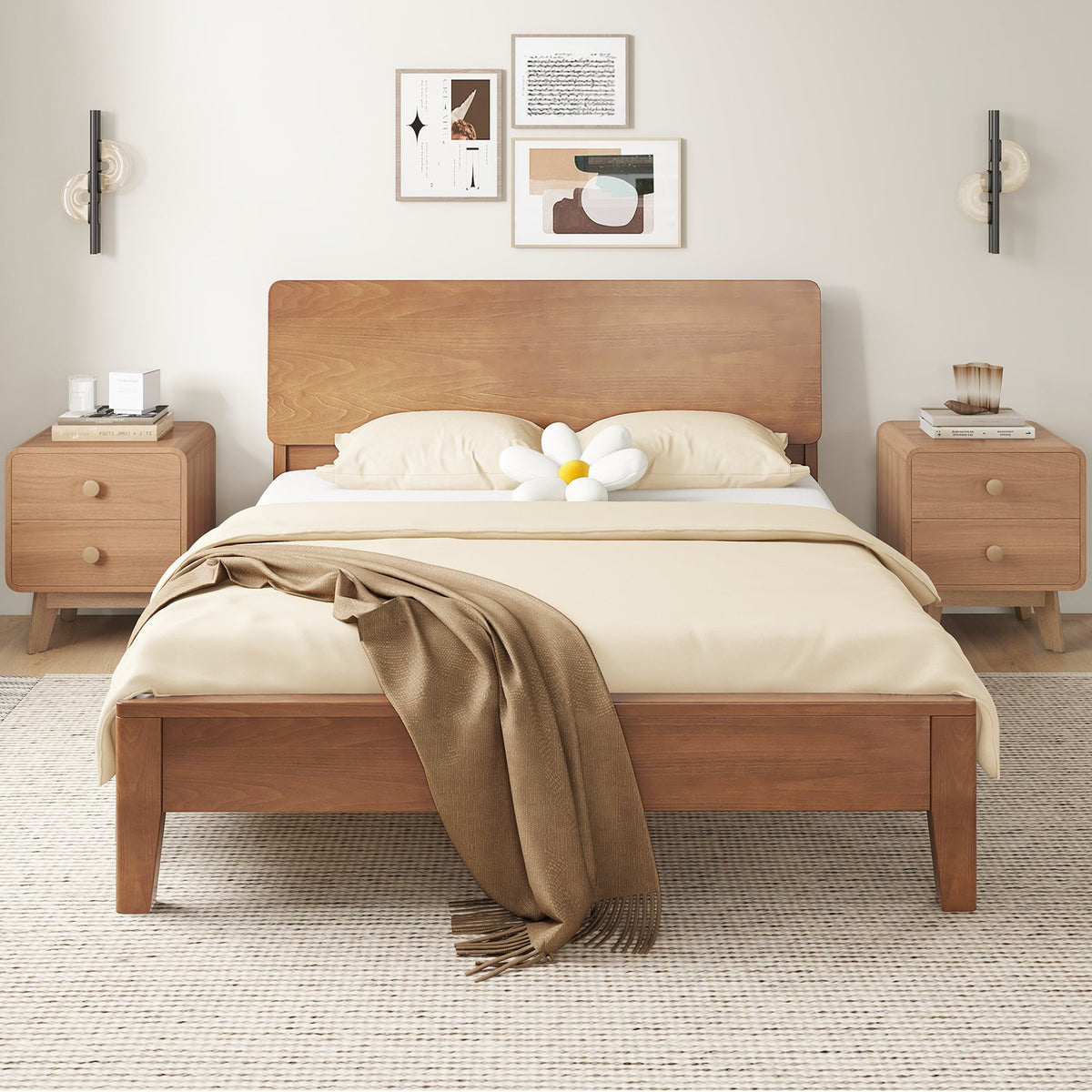 Nightstand with 2 Drawers Solid Rubber Wood Legs-Brown view 6