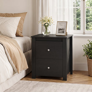 Nightstand with 2 Drawers & Storage for Bedroom Living Room Small Spaces-Black view 3