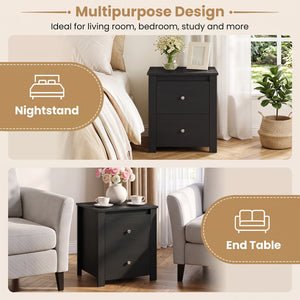 Nightstand with 2 Drawers & Storage for Bedroom Living Room Small Spaces-Black view 7