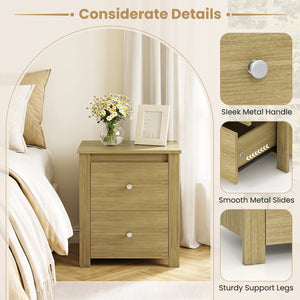 Nightstand with 2 Drawers & Storage for Bedroom Living Room Small Spaces-Natural view 6