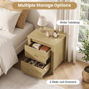 Nightstand with 2 Drawers & Storage for Bedroom Living Room Small Spaces-Natural view 8