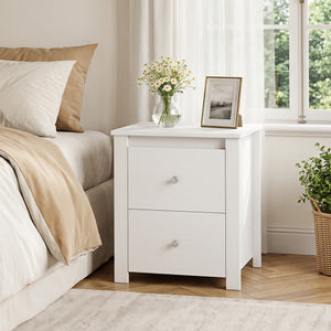 Nightstand with 2 Drawers & Storage for Bedroom Living Room Small Spaces-White view 3