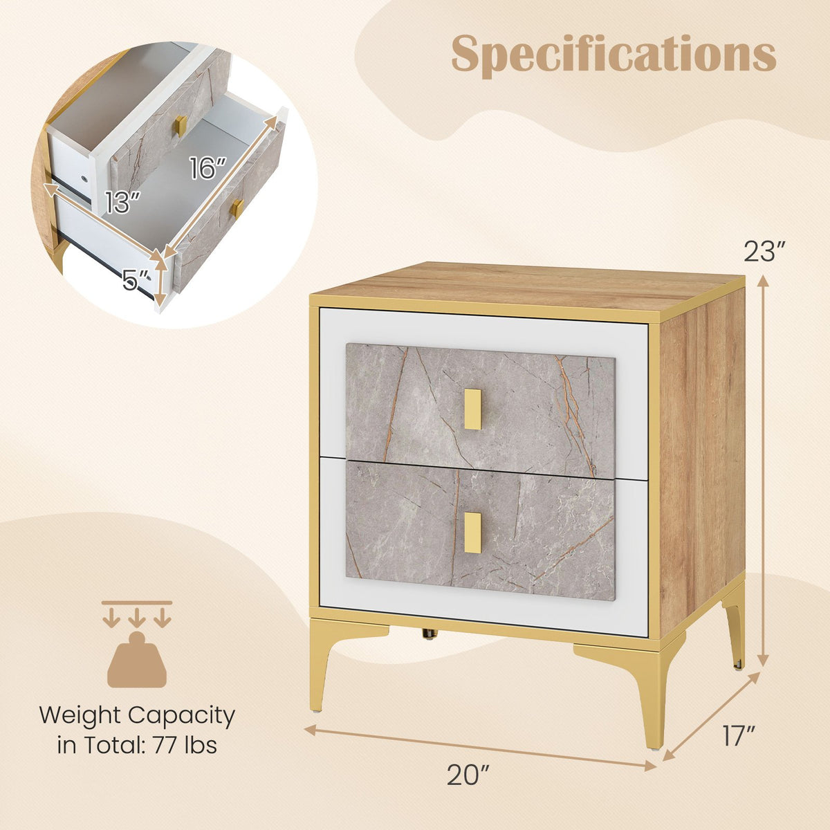 Nightstand with 2 Pull-out Drawers for Living Room Bedroom view 5