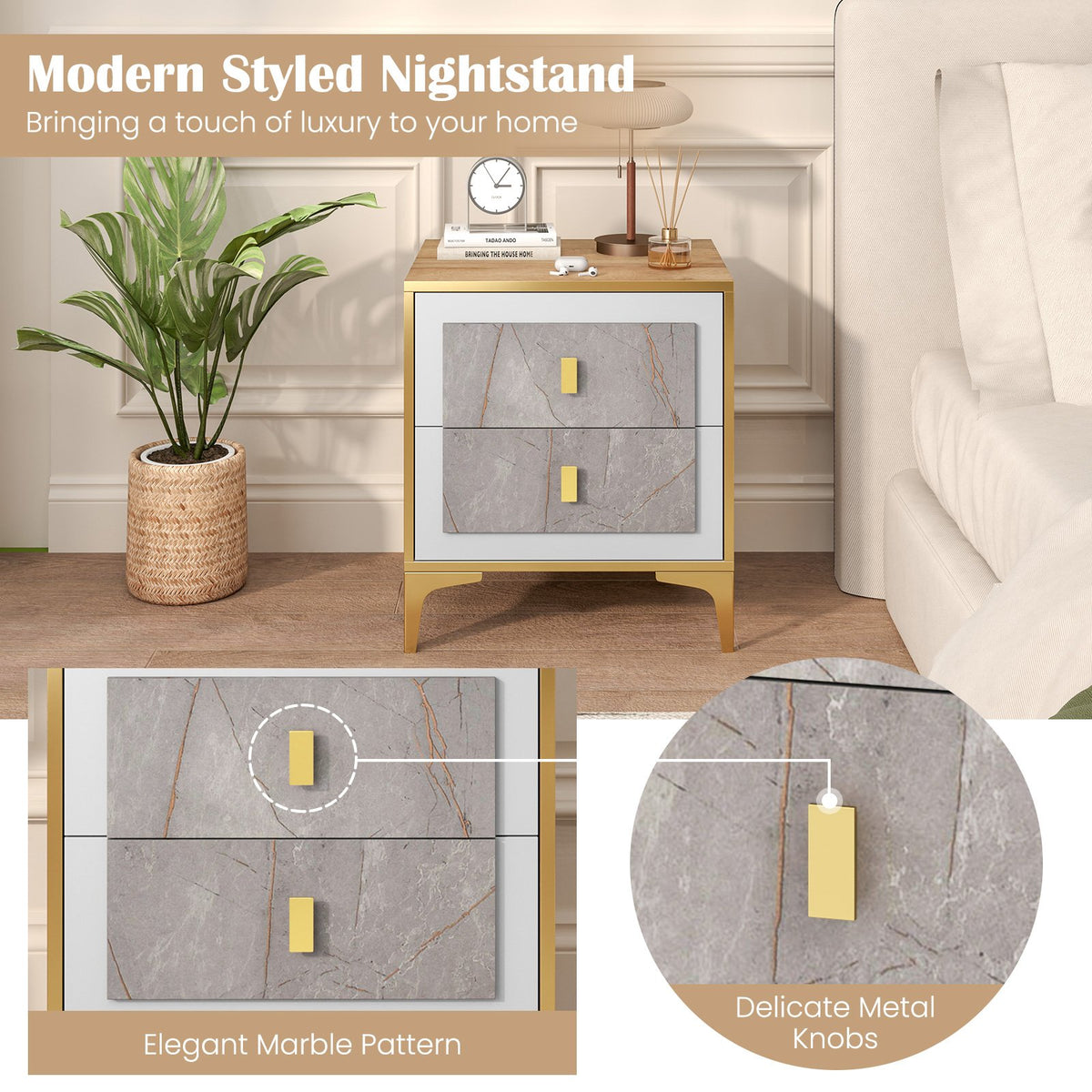 Nightstand with 2 Pull-out Drawers for Living Room Bedroom view 8