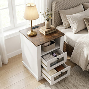 Nightstand with Charging Station and 2 Drawers Storage Compartment for Bedroom-Rustic Brown view 3