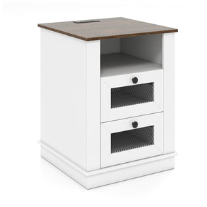 Nightstand with Charging Station and 2 Drawers Storage Compartment for Bedroom-Rustic Brown view 4