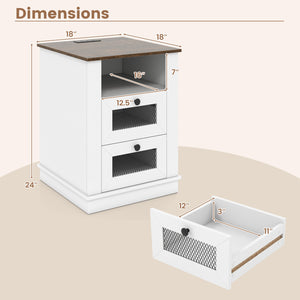 Nightstand with Charging Station and 2 Drawers Storage Compartment for Bedroom-Rustic Brown view 5
