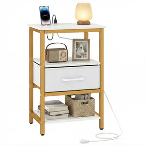 Nightstand with Charging Station and Adjustable Fabric Drawer for Bedroom and Living Room-1 Piece view 4